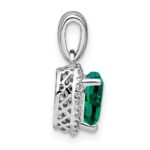 Sterling Silver Rhodium-plated Created Emerald and Diamond Pendant - Image 2