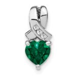 Sterling Silver Rhodium-plated Created Emerald/Diamond Pendant