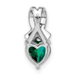 Sterling Silver Rhodium-plated Created Emerald/Diamond Pendant - Image 3