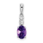 14k White Gold 7x5 Oval February/Amethyst and Diamond Pendant