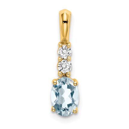 14K 7x5 Oval March/Aquamarine and Diamond Pendant