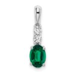 14k White Gold 7x5 Oval May/Lab Created Emerald and Diamond Pendant