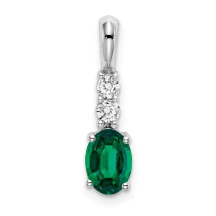 14k White Gold 7x5 Oval May/Lab Created Emerald and Diamond Pendant