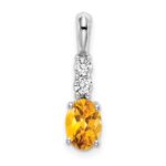 14k White Gold 7x5 Oval November/Citrine and Diamond Pendant