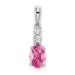14k White Gold 7x5 Oval October/Pink Tourmaline and Diamond Pendant