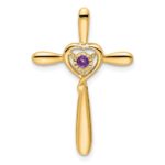 14k February/Amethyst Cross with Heart Chain Slide
