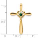 14k May/Lab Created Emerald Cross with Heart Chain Slide - Image 2
