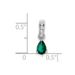 10k White Gold Pear Created Emerald and Diamond Pendant - Image 2