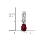 10k White Gold Pear Created Ruby and Diamond Pendant - Image 2