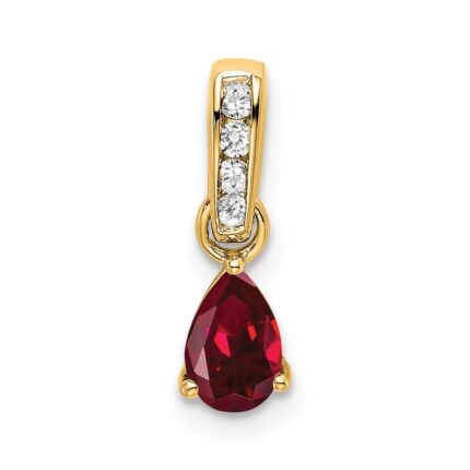 14K 6x4 Pear July/Lab Created Ruby and Diamond Pendant