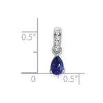 10k White Gold Pear Created Sapphire and Diamond Pendant - Image 2