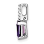 14k White Gold 7x5 Emerald-cut February/Amethyst and Diamond Pendant - Image 2