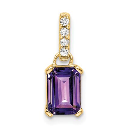 14k 7x5 Emerald-cut February/Amethyst and Diamond Pendant