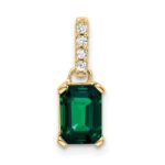 10k Yellow Gold Created Emerald and Diamond Pendant