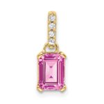 14k 7x5 Emerald-cut October/Lab Created Pink Sapphire and Diamond Pendant