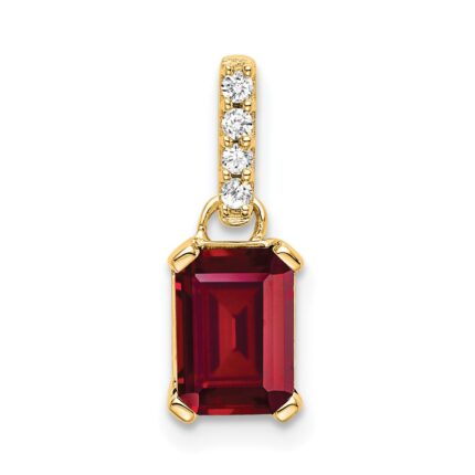 14k 7x5 Emerald-cut July/Lab Created Ruby and Diamond Pendant