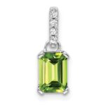 14k White Gold 7x5 Emerald-cut August/Peridot and Diamond Pendant
