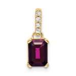 14k 7x5 Emerald-cut June/Rhodolite Garnet and Diamond Pendant