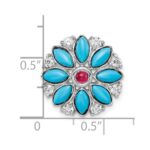 14k White Gold Turquoise/Lab Created Ruby/White Topaz Floral Chain Slide - Image 3