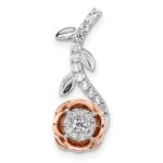 14k Two-Tone Rose and White Gold 1/4 carat Lab Grown Diamond VS/SI+ G+ Complete Rose on Stem Chain Slide Pendant