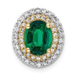 14k Two Tone 1/5 carat Lab Grown Diamond VS/SI+ G+ and Lab Created Emerald Chain Slide Pendant