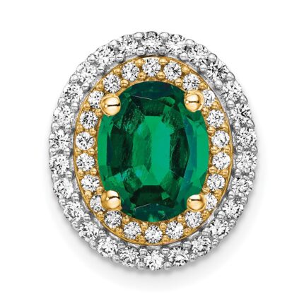 14k Two Tone 1/5 carat Lab Grown Diamond VS/SI+ G+ and Lab Created Emerald Chain Slide Pendant
