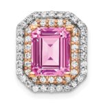 14k Two Tone Rose and White Gold 5/8 carat Lab Grown Diamond VS/SI+ G+ and Lab Created Pink Sapphire Complete Chain Slide Pendant