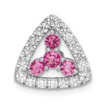 Pure Serenity 14k White Gold 3/8 carat Lab Grown Diamond VS/SI+ G+ and Lab Created Pink Sapphire Triangle Pendant