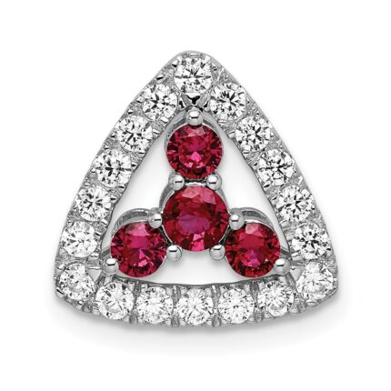 14k White Gold 1/2 carat Lab Grown Diamond VS/SI+ G+ and Lab Created Ruby Triangle Complete Chain Slide Pendant