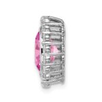 14k White Gold 1/2 carat Lab Grown Diamond VS/SI and Oval Lab Created Pink Sapphire Halo Chain Slide Pendant - Image 2