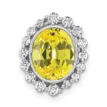 14k White Gold 1/2 carat Lab Grown Diamond VS/SI and Oval Lab Created Yellow Sapphire Halo Chain Slide Pendant