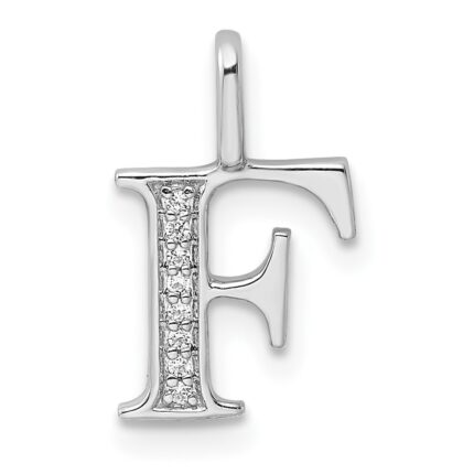 14K White Gold Diamond Letter F Initial Pendant