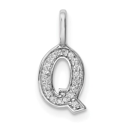 14K White Gold Diamond Letter Q Initial Pendant