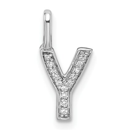 14K White Gold Diamond Letter Y Initial Pendant
