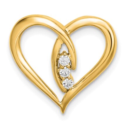 14k Diamond Polished 3-Stone Heart Chain Slide