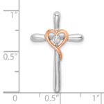 14k Two-tone White and Rose Gold 1/20 carat Cross with Heart Chain Slide - Image 2