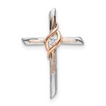14k Two-tone White and Rose Gold Diamond Cross Chain Slide