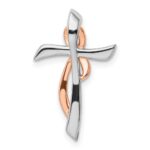 14k Two-tone White and Rose Gold 1/15 carat Diamond Cross with Ribbon Chain Slide - Image 4