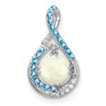 14k White Gold Blue Topaz/Opal/Diamond Chain Slide