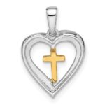14k Two-tone Heart with Cross Diamond Pendant - Image 3