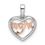 14k Two-tone White and Rose Diamond MOM Script Heart Pendant - Image 4