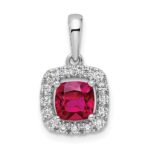 14k White Gold 1/4 carat Lab Grown Diamond VS/SI+ G+ July Birthstone Lab Created Ruby Halo Pendant