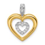 14k Two-tone 1/6 carat Lab Grown Diamond VS/SI+ G+ Complete Dangle Double Heart Pendant