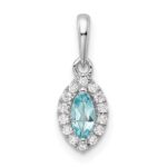 14k White Gold 1/10 carat Lab Grown Diamond VS/SI+ G+ and Aquamarine March Birthstone Pendant