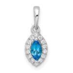 14k White Gold 1/10 carat Lab Grown Diamond VS/SI+ G+ and Blue Topaz December Birthstone Pendant
