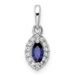 14k White Gold 1/10 carat Lab Grown Diamond VS/SI+ G+ and Lab Created Blue Sapphire September Birthstone Pendant