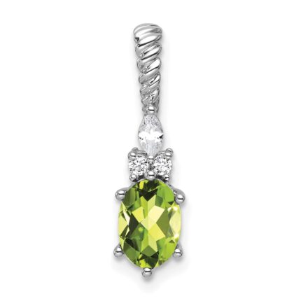 14K White Gold Diamond and 7x5 Oval August/Peridot Twisted Chain Slide