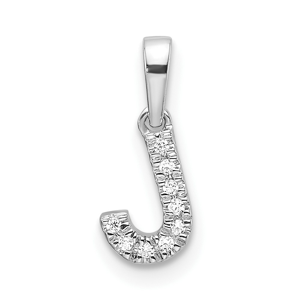 PM9797J-004-WA.jpg 14K White Gold Diamond Letter J Initial with Bail Pendant - Image 1
