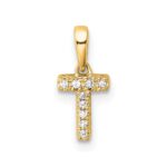 14K  Diamond Letter T Initial with Bail Pendant