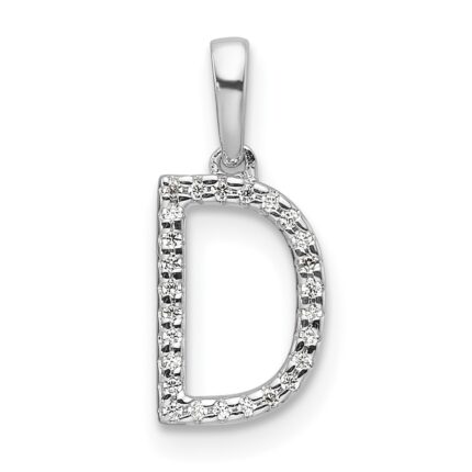 14K White Gold Diamond Letter D Initial Pendant